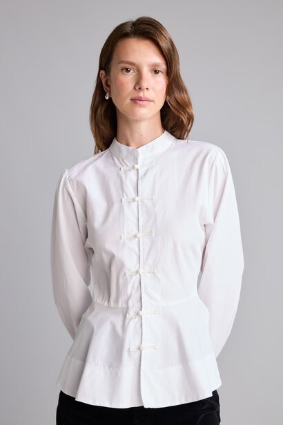 Fitted Peplum Poplin Gömlek