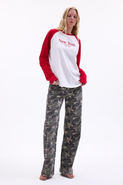 Kamuflaj Desenli Straight Fit Pantolon