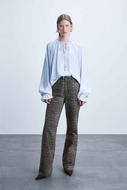 %100 Pamuk Leopar Desenli Straight Fit Pantolon