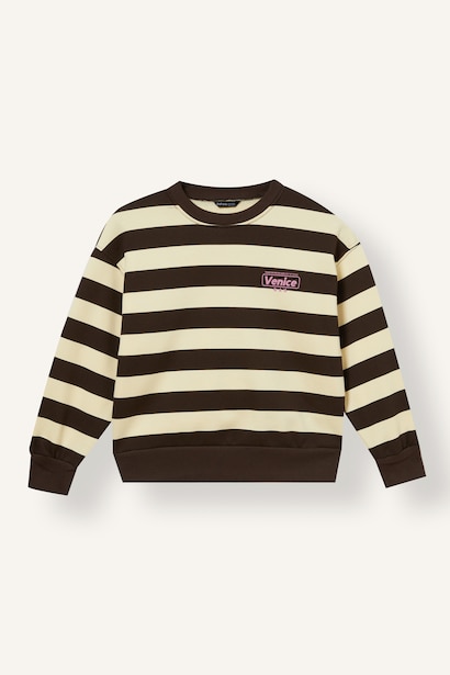 Relaxed Fit Çizgili Baskılı Sweatshirt Kız Çocuk