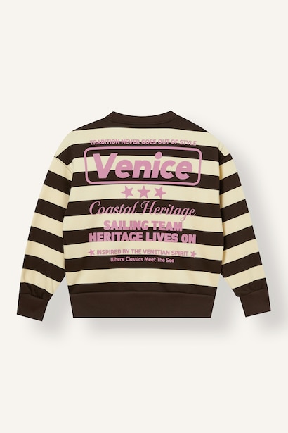 Relaxed Fit Çizgili Baskılı Sweatshirt Kız Çocuk