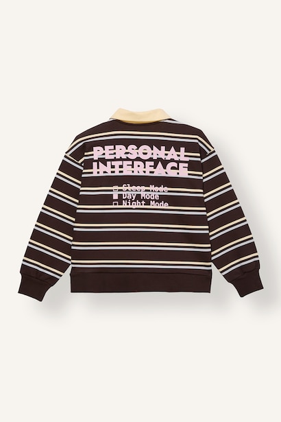 Woman Oversize Fit Slogan Polo Collar Sweatshirt