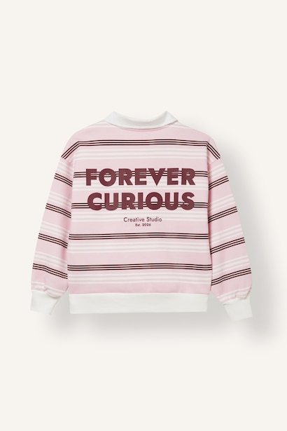 Oversize Çizgili Polo Yaka Sweatshirt Kız Çocuk