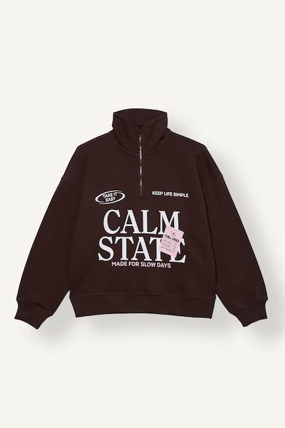 Oversize Fermuarlı Baskılı Sweatshirt Kız Çocuk