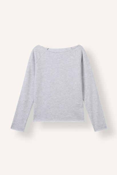Slim Fit Büyük Yaka Uzun Kollu Basic Tişört Kız Çocuk