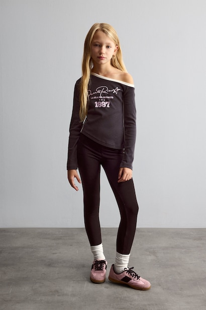 %100 Pamuk Fashion Asimetrik Bel Tişört Kız Çocuk