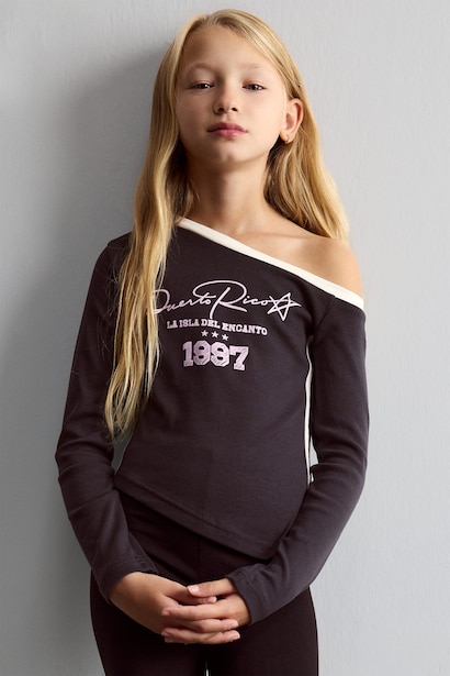 %100 Pamuk Fashion Asimetrik Bel Tişört Kız Çocuk
