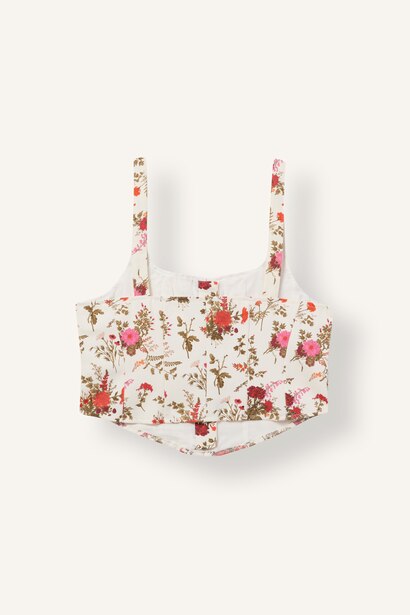 Kısa Kollu Çiçekli Crop Bluz
