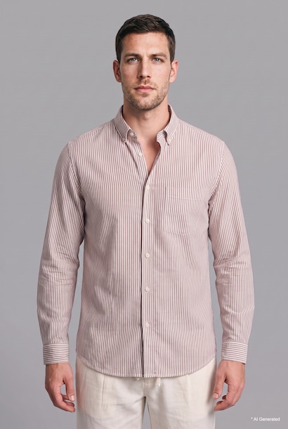 Regular Fit Fine-Striped Cotton Long Sleeve Shirt
