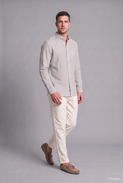 Regular Fit Cotton Fine-Striped Long Sleeve Shirt