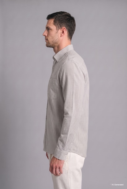 Regular Fit Cotton Fine-Striped Long Sleeve Shirt