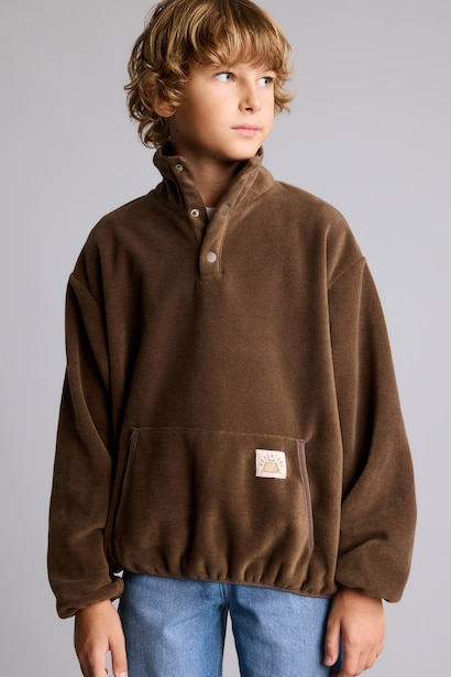 Oversize Çıtçıtlı Polar Basic Sweatshirt Erkek Çocuk