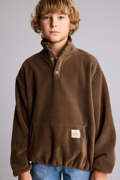 Oversize Çıtçıtlı Polar Basic Sweatshirt Erkek Çocuk