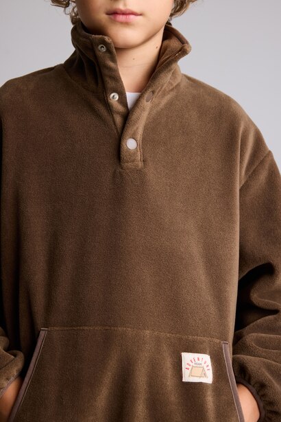 Oversize Çıtçıtlı Polar Basic Sweatshirt Erkek Çocuk