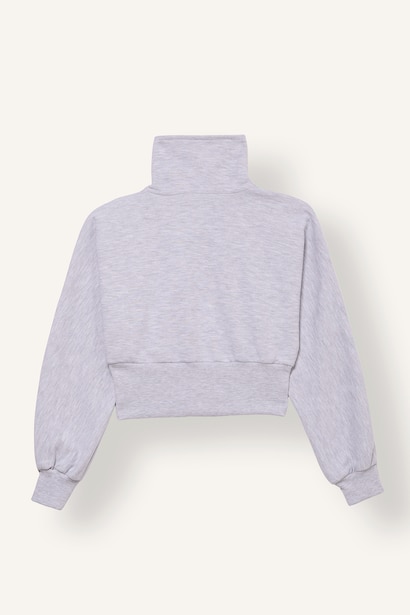 Fermuarlı Dik Yaka Crop Basic Hırka Kız Çocuk