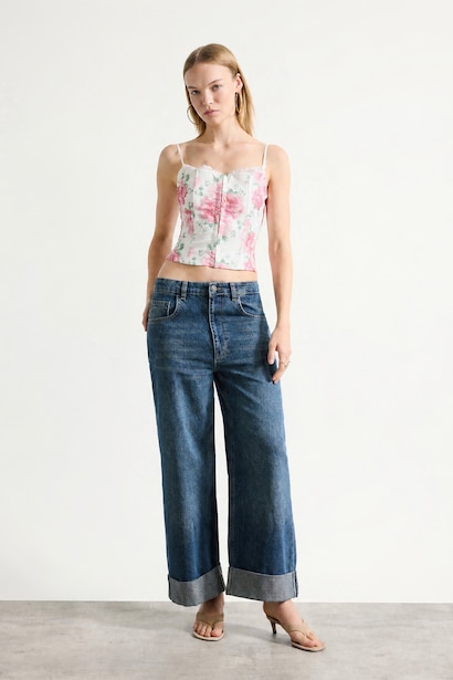 Slim Fit Printed Square Collar Tank Top