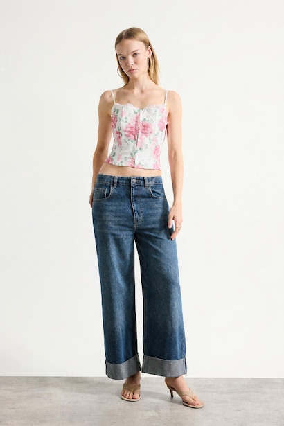 Slim Fit Printed Square Collar Tank Top
