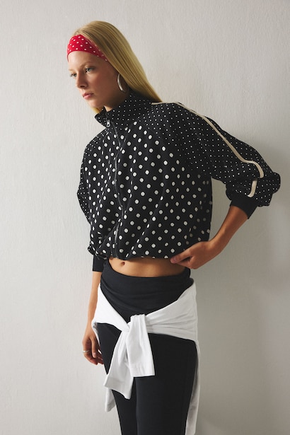 %100 Pamuk Puantiyeli Poplin Crop Ceket