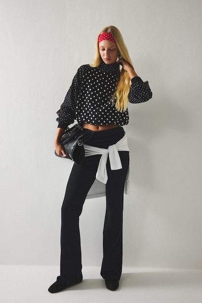 %100 Pamuk Puantiyeli Poplin Crop Ceket