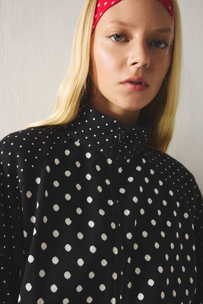 %100 Pamuk Puantiyeli Poplin Crop Ceket