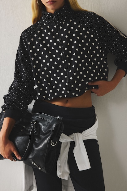 %100 Pamuk Puantiyeli Poplin Crop Ceket