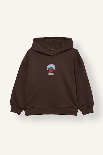 Oversize Kapüşonlu Baskılı Sweatshirt Kız Çocuk