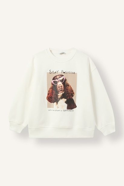 Oversize Baskılı Sweatshirt Kız Çocuk