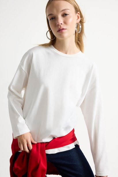 %100 Pamuk Loose Fit Bisiklet Yaka Basic Tişört