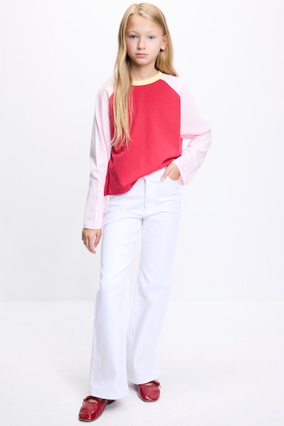 %100 Pamuk Reglan Uzun Kollu Basic Tişört Kız Çocuk