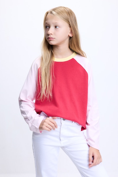 %100 Pamuk Reglan Uzun Kollu Basic Tişört Kız Çocuk