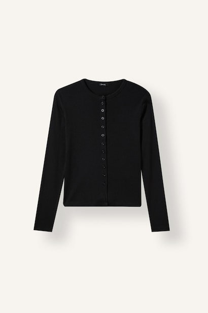 Slim Fit Düğmeli Ribana Basic Hırka