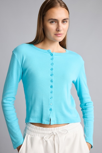 Slim Fit Düğmeli Ribana Basic Hırka