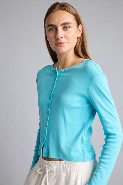 Slim Fit Düğmeli Ribana Basic Hırka