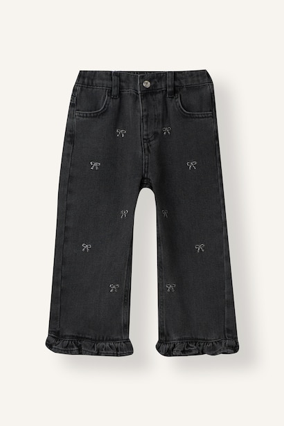 Woman Culotte Fit Embroidered Denim Trousers