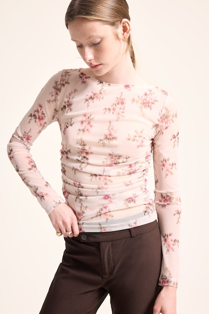 Slim Fit Tulle Long Sleeve T-Shirt