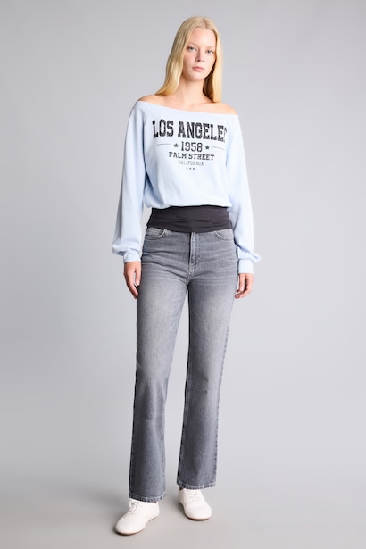 Oversize Askılı Baskılı Sweatshirt
