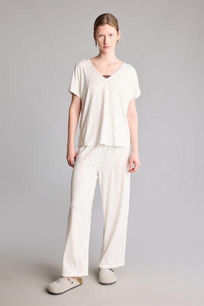 Regular Fit V Yaka Desenli Pijama Takım