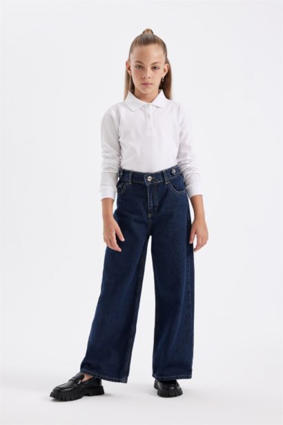 Girl White Polo Neck Basic School T-Shirt