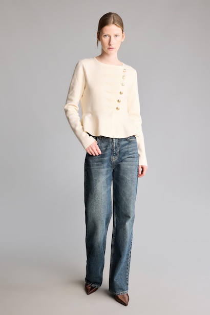 Regular Fit Düğmeli Peplum Basic Hırka