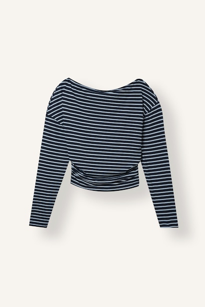 Loose Fit Uzun Kollu Çizgili Crop Tişört
