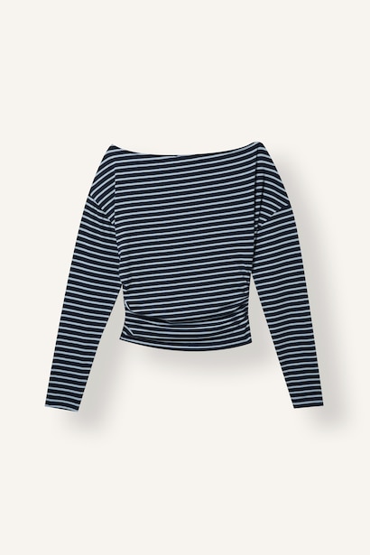 Loose Fit Uzun Kollu Çizgili Crop Tişört