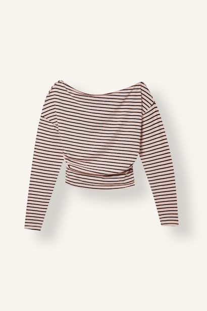 Loose Fit Uzun Kollu Çizgili Crop Tişört