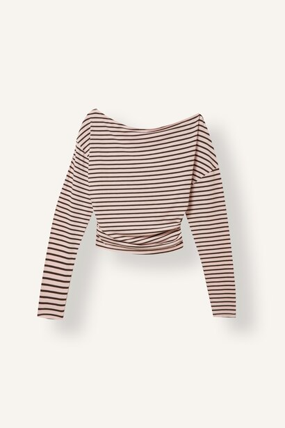 Loose Fit Uzun Kollu Çizgili Crop Tişört