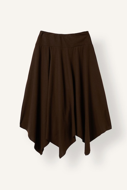 A-Line Mid Rise Asymmetric Knitted Midi Skirt