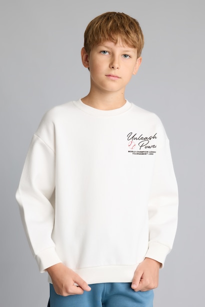 Regular Fıt Bisiklet Yaka Spor Baskılı Kalın Kumaş Sweatshirt Erkek Çocuk