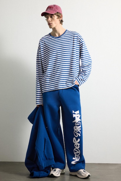 T-shirt boxy rayé 100% coton à manches longues