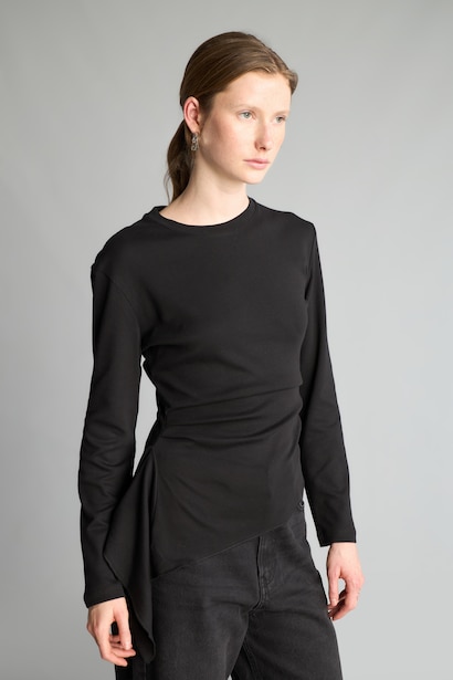 %100 Pamuk Slim Fit Büzgülü Uzun Kollu Basic Tişört