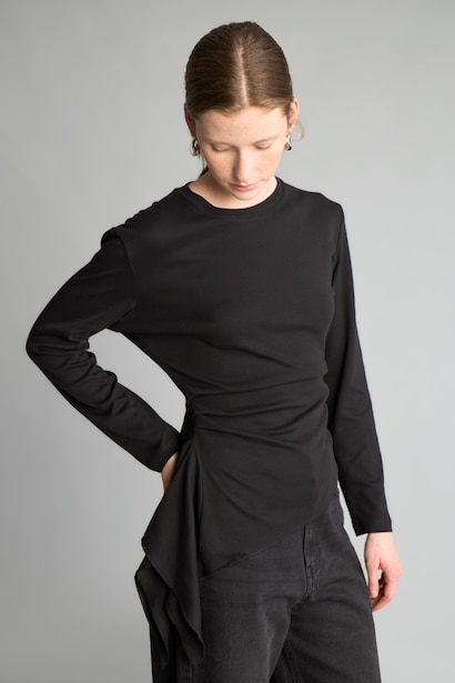 %100 Pamuk Slim Fit Büzgülü Uzun Kollu Basic Tişört