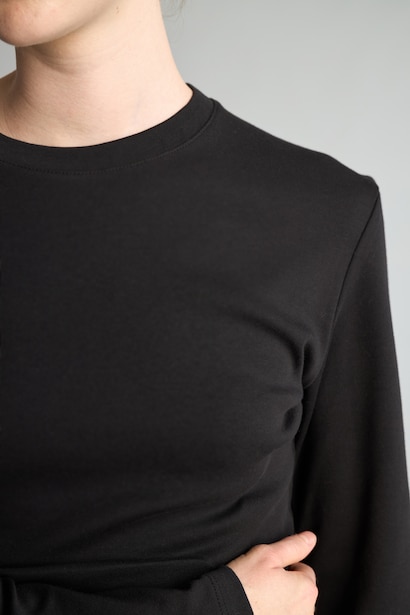 %100 Pamuk Slim Fit Büzgülü Uzun Kollu Basic Tişört