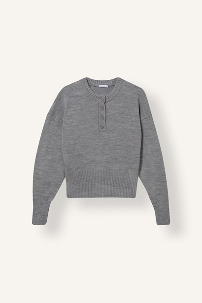 Regular Fit Düğmeli Bisiklet Yaka Basic Kazak